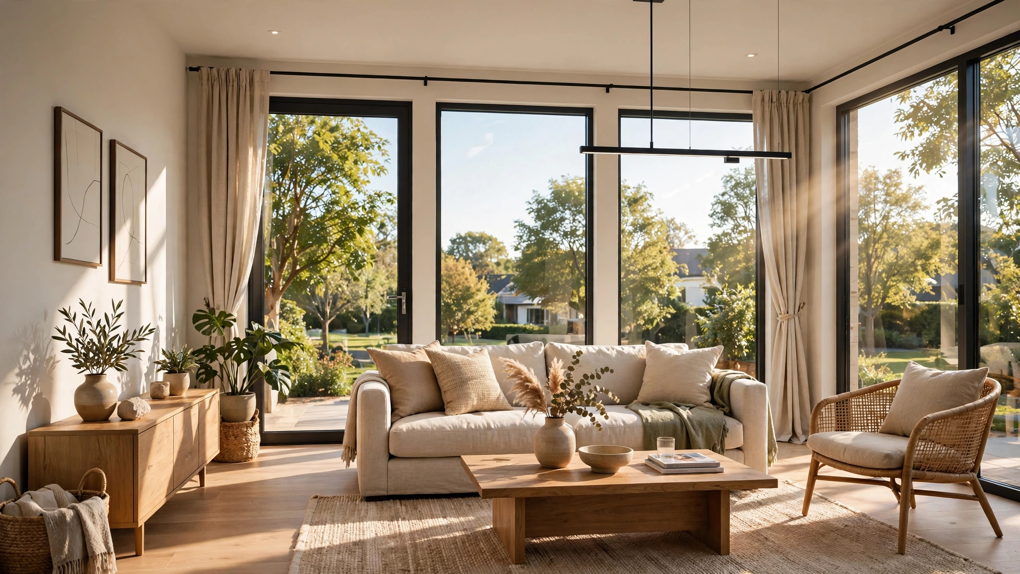 Home interior with clear double pane windows after insulated glass unit replacement